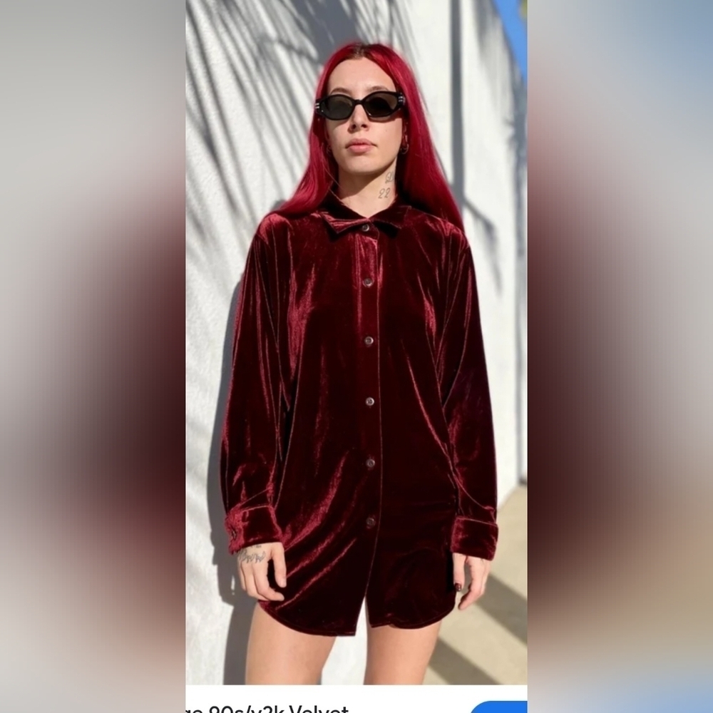 Ellen Tracy Velvet Shirt in Deep Red